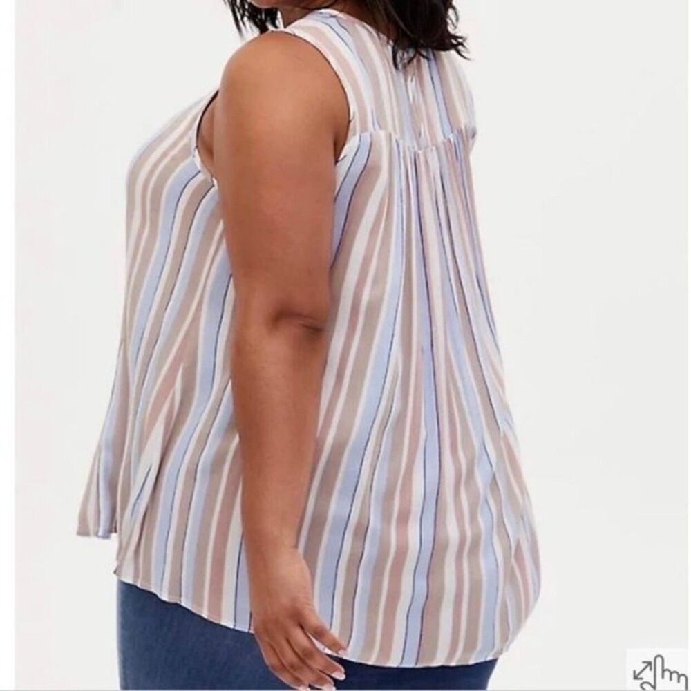 Torrid Blue Multi Stripe Gauze Crinkle Smocked Tank Top - Picture 2 of 5